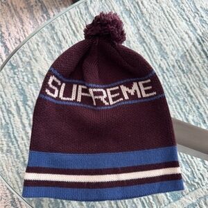 Supreme Maroon and Navy Knit Beanie
